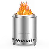 DodomeTrek Tabletop Fire Pit-7.1'' Smokeless Firepits with Carry Bag, Mini Outdoor Fire Pit with Stand, Portable Camping Firepit Stove for Patio | Fueled by Pellets or Wood | Silver Stainless Steel
