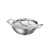 Tramontina Utsava 1.8-Quart Tri-Ply Clad Stainless Steel Kadai with Lid, Kadhai Pot for Indian Cooking