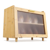 MilleLoom 2 Layer Bread Box, Modern Countertop Bread Storage Bin with Fence Top, Transparent Acrylic Door Panel, Farmhouse Bamboo Corner Bread Container Bread Keeper for Kitchen, Black