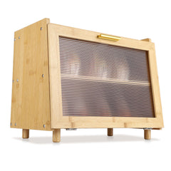 MilleLoom 2 Layer Bread Box, Modern Countertop Bread Storage Bin with Fence Top, Transparent Acrylic Door Panel, Farmhouse Bamboo Corner Bread Container Bread Keeper for Kitchen, Black