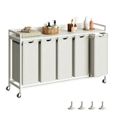 Herture Laundry Hamper with Shelf, Laundry Basket 5 Section, Laundry Sorter with Pull-Out Removable Large Bags and Movable Wheels, Metal Frame, 5 x 15.87 Gallons (60L), White PF08XLW