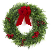 GarveeHome Christmas Wreaths for Front Door, 24 Inch Large Outdoor Christmas Wreath with Berries Velvet Bow, Winter Artificial Cypress Wreath Xmas Wreath for Indoor Window Wall Fireplace Holiday Decor