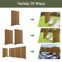 Metal Privacy Screen Outdoor Privacy Screen 72" H×47" W, Freestanding Decorative Privacy Screen for Balcony Patio Lawn Garden, Privacy Fence Privacy Panel-Brown&Louvered