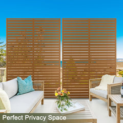Metal Privacy Screen Outdoor Privacy Screen 72" H×47" W, Freestanding Decorative Privacy Screen for Balcony Patio Lawn Garden, Privacy Fence Privacy Panel-Brown&Louvered