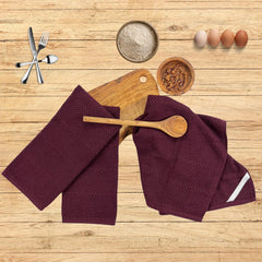 Purple Burgundy Wine Kitchen Hand Dish Towels: Oversized 28" x 18",100% Cotton Cloth Soft Cleaning Drying Absorbent Textured Design, Set of 3 Multipurpose for Everyday Use (Wine)