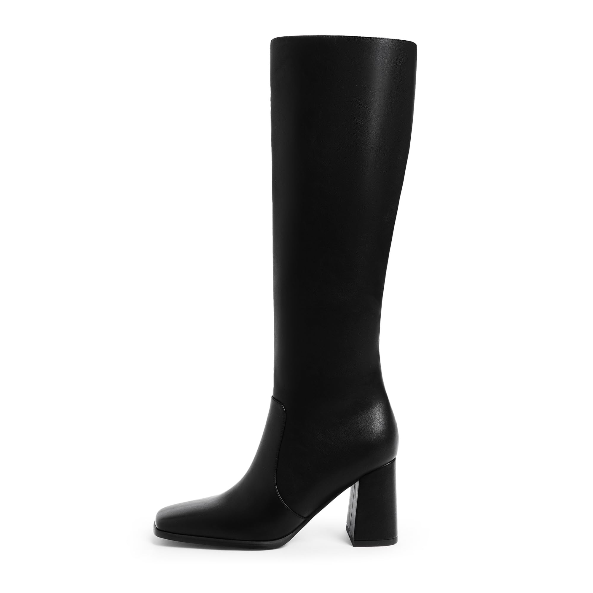 Modatope Black Knee High Chunky Heel Boots Square Toe Tall Boots for Women Block Heel Side zipper Fall Boots Women Size 8
