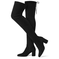 SUEDI Women's Over The Knee Boots Thigh High Boots Block Heel Suede Long Boots Pointed Toe Tall Boots for Women Black Size 7