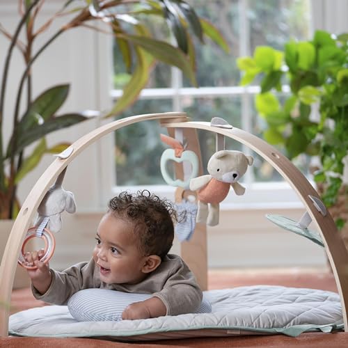 Ingenuity Cozy Spot Reversible Duvet Activity Gym & Play Mat with Wooden Toy bar - Loamy, Newborn and up
