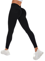 QSHOW V Back Workout Leggings for Women,Seamless High Waisted Leggings Womens Black Butt Lifting Leggings for Women Tummy Control Buttery Soft Leggings for Women Compression Yoga Gym Leggings