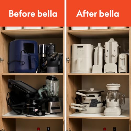 bella 4Qt Slim Air Fryer, Fits-anywhere Kitchenware, EverGood Ceramic Nonstick Coating, Adjustable Temperature, 6 Preset Cooking Options, 60 Min Auto Shutoff w Audible Tone, 3.3lb Capacity, Oatmilk