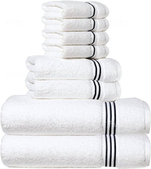 Simpli-Magic 8-Piece Premium Towel Set, 2 Bath Towels, 2 Hand Towels, and 4 Wash Cloths, 100% Ring Spun Cotton Highly Absorbent Towels for Bathroom, Gym, Hotel, and Spa