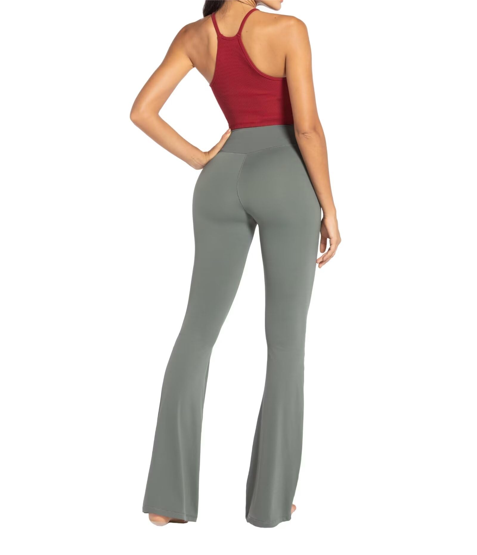 Sunzel Flare Leggings for Women with Pockets, Crossover Yoga Pants with Tummy Control, High Waisted and Wide Leg 30" Light Grey Large