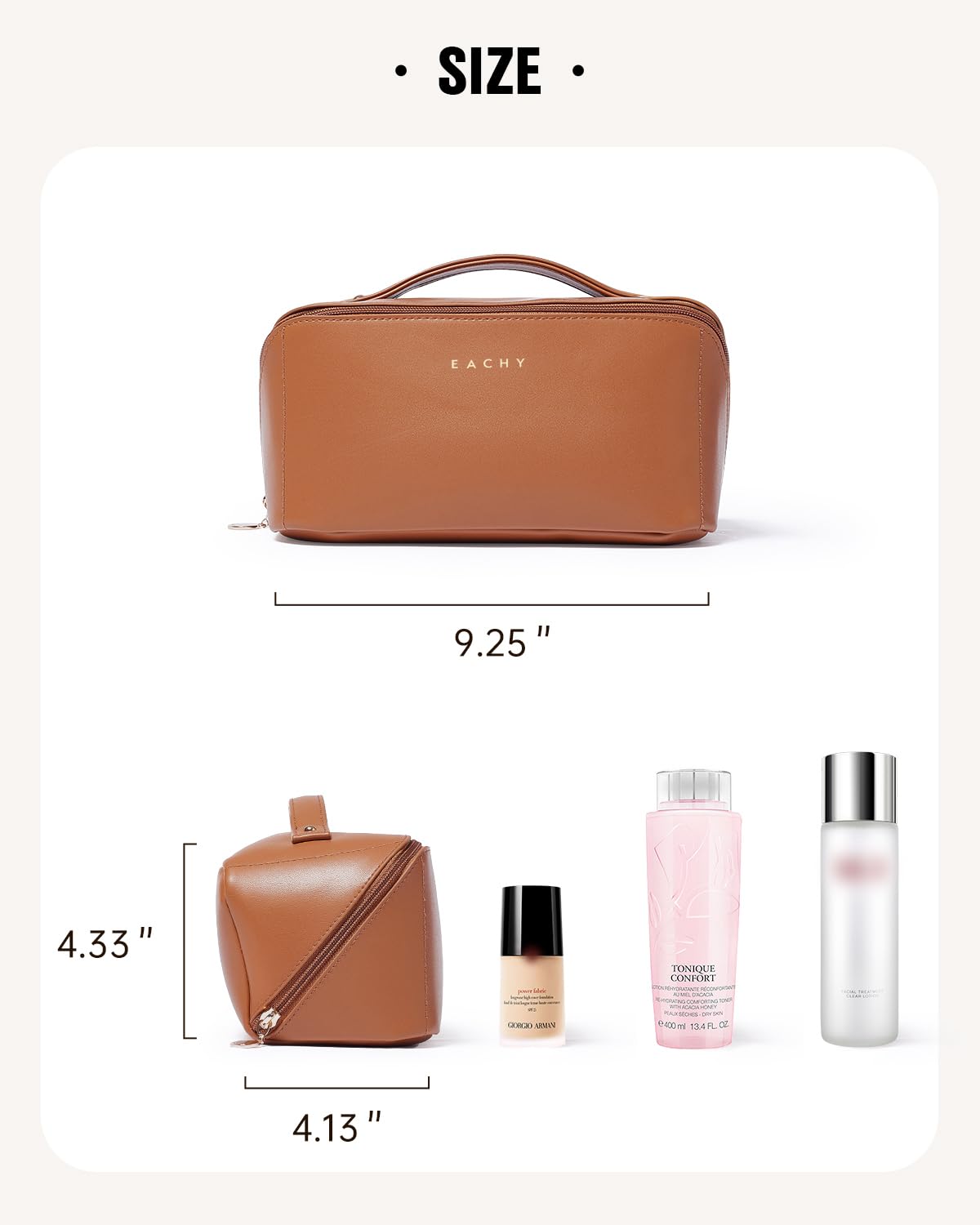 EACHY Travel Makeup Bag,Large Capacity Cosmetic Bags for Women,Waterproof Portable Pouch Open Flat Toiletry Bag Make up Bag with Divider and Handle, Christmas Gifts (Brown, Medium)