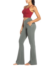 Sunzel Flare Leggings for Women with Pockets, Crossover Yoga Pants with Tummy Control, High Waisted and Wide Leg 30" Light Grey Large