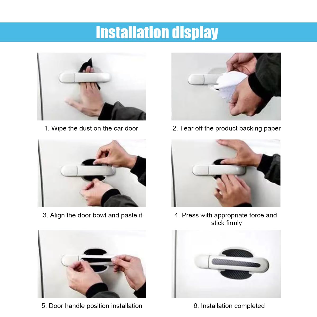 8PCS Car Door Handle Scratch Protectors, Carbon Fiber Car Door Handle Bowl Sticker, Universal Car Door Handle Paint Guard Cover, Door Handle Cup Protective Film for Cars (Black)