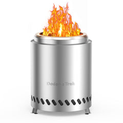 DodomeTrek Tabletop Fire Pit-7.1'' Smokeless Firepits with Carry Bag, Mini Outdoor Fire Pit with Stand, Portable Camping Firepit Stove for Patio | Fueled by Pellets or Wood | Silver Stainless Steel