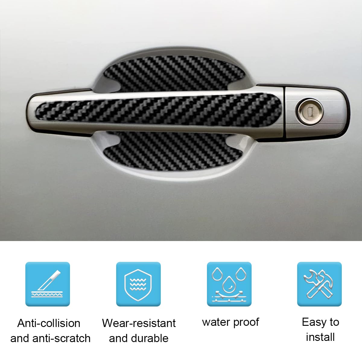 8PCS Car Door Handle Scratch Protectors, Carbon Fiber Car Door Handle Bowl Sticker, Universal Car Door Handle Paint Guard Cover, Door Handle Cup Protective Film for Cars (Black)