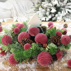 Super Holiday Velvet Christmas Ornaments Set, 35PCS Flocked Shatterproof Assorted Hanging Xmas Tree Ball Decorations, for Home Party Holiday Decor, Burgundy
