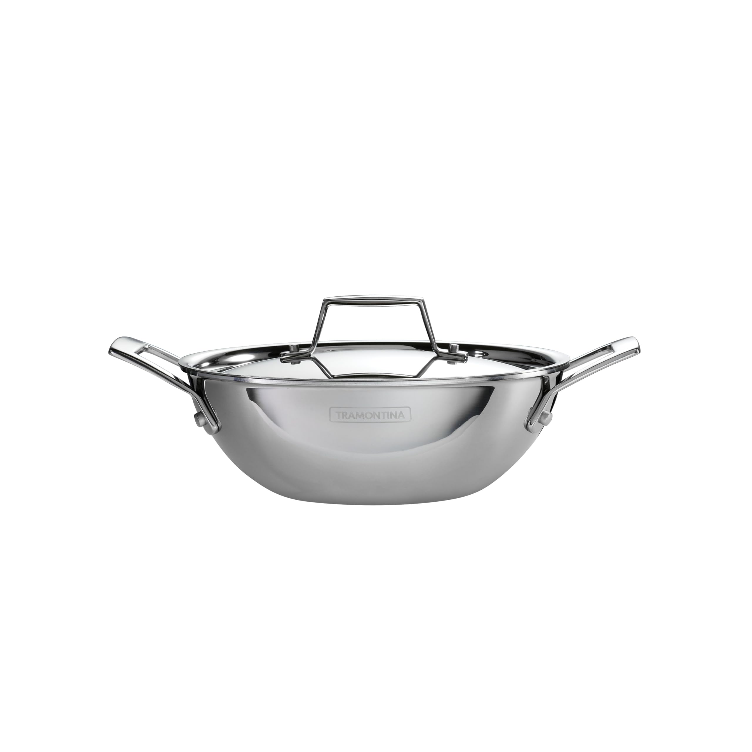 Tramontina Utsava 1.8-Quart Tri-Ply Clad Stainless Steel Kadai with Lid, Kadhai Pot for Indian Cooking