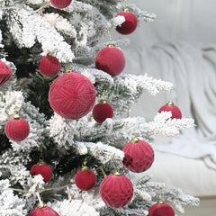 Super Holiday Velvet Christmas Ornaments Set, 35PCS Flocked Shatterproof Assorted Hanging Xmas Tree Ball Decorations, for Home Party Holiday Decor, Burgundy
