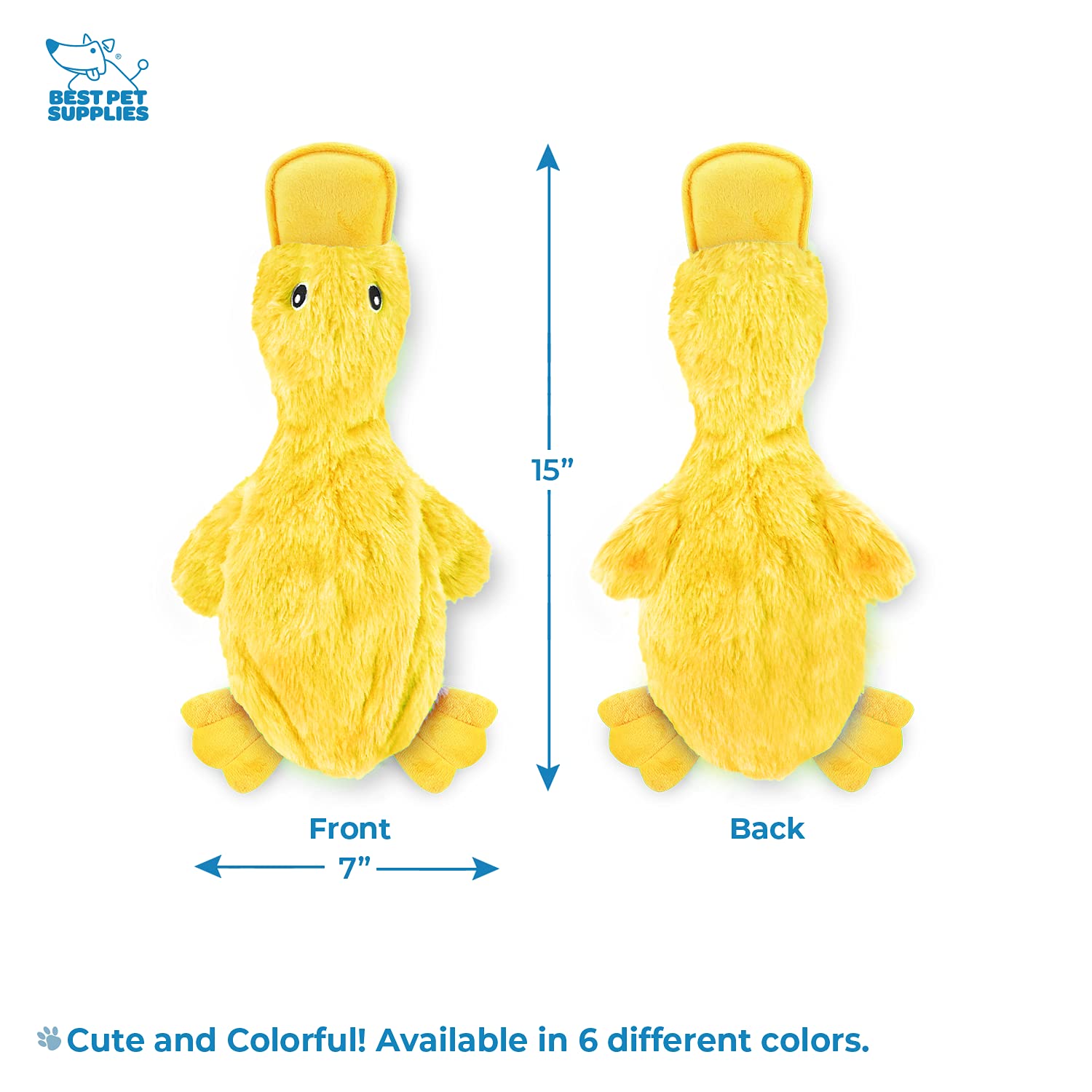 Best Pet Supplies Crinkle Dog Toy for Small, Medium, and Large Breeds, Cute No Stuffing Duck with Soft Squeaker, Fun for Indoor Puppies and Senior Pups, Plush No Mess Chew and Play - Yellow