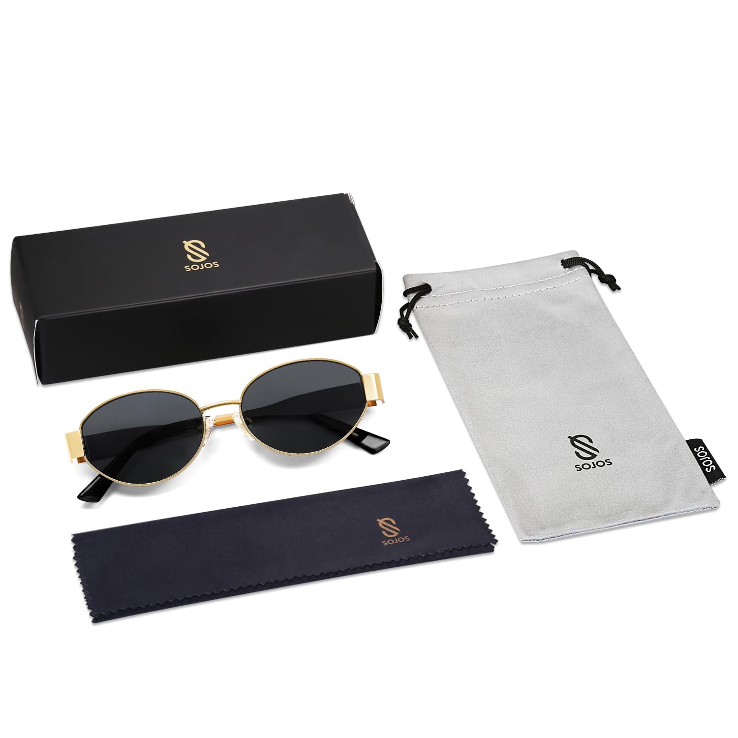 SOJOS Retro Oval Sunglasses for Women Trendy Sun Glasses Classic Shades UV400 Protection SJ1217 Gold/Grey Lens