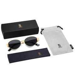 SOJOS Retro Oval Sunglasses for Women Trendy Sun Glasses Classic Shades UV400 Protection SJ1217 Gold/Grey Lens