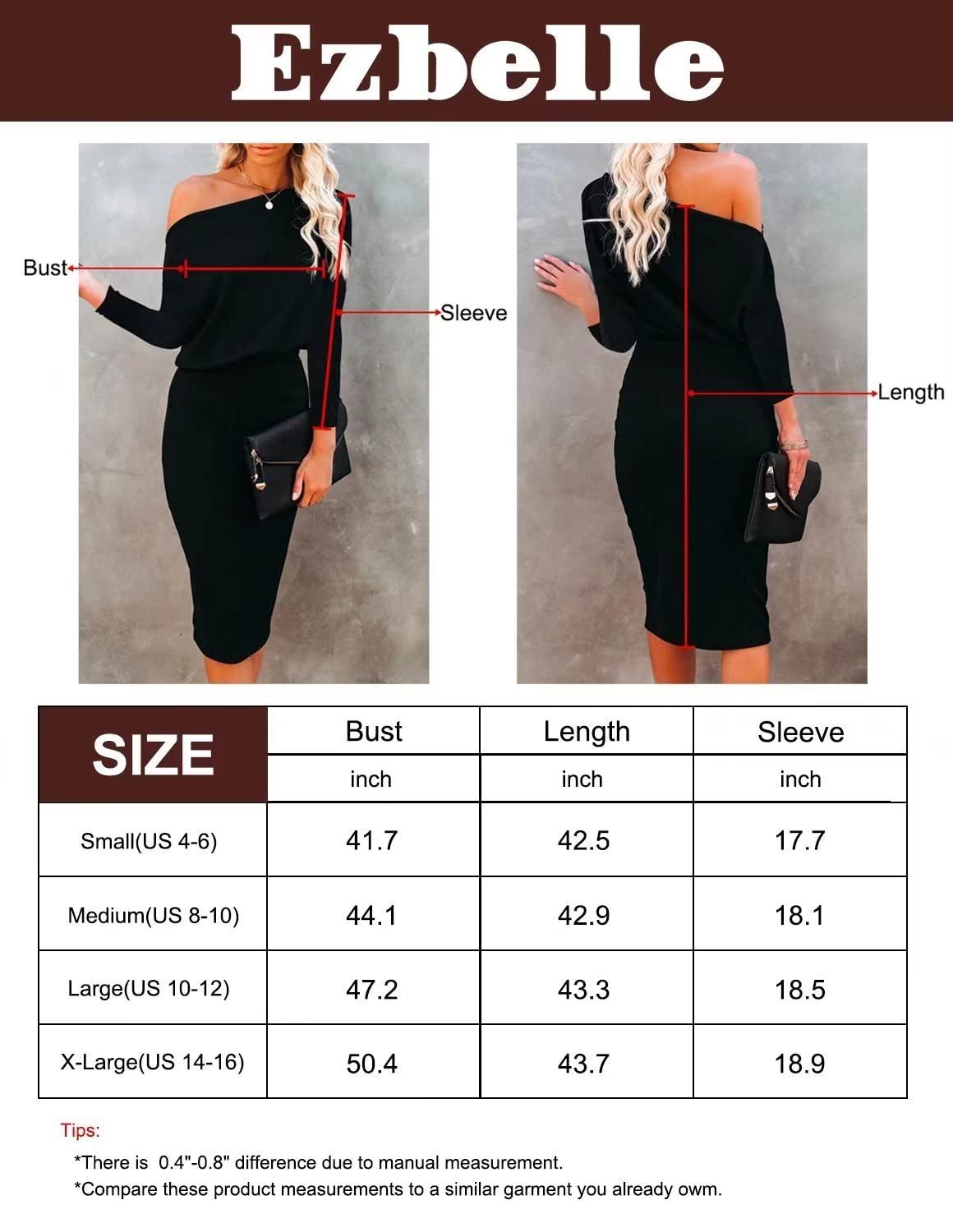 Ezbelle Off The Shoulder Dresses for Women Batwing 3/4 Sleeve HIPS Wrap Bodycon Dress Elegant Party Clubwear Black Medium