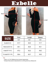 Ezbelle Off The Shoulder Dresses for Women Batwing 3/4 Sleeve HIPS Wrap Bodycon Dress Elegant Party Clubwear Black Medium