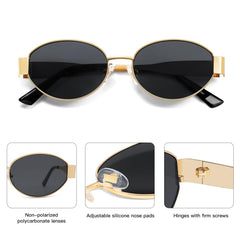SOJOS Retro Oval Sunglasses for Women Trendy Sun Glasses Classic Shades UV400 Protection SJ1217 Gold/Grey Lens