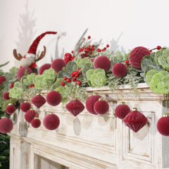 Super Holiday Velvet Christmas Ornaments Set, 35PCS Flocked Shatterproof Assorted Hanging Xmas Tree Ball Decorations, for Home Party Holiday Decor, Burgundy