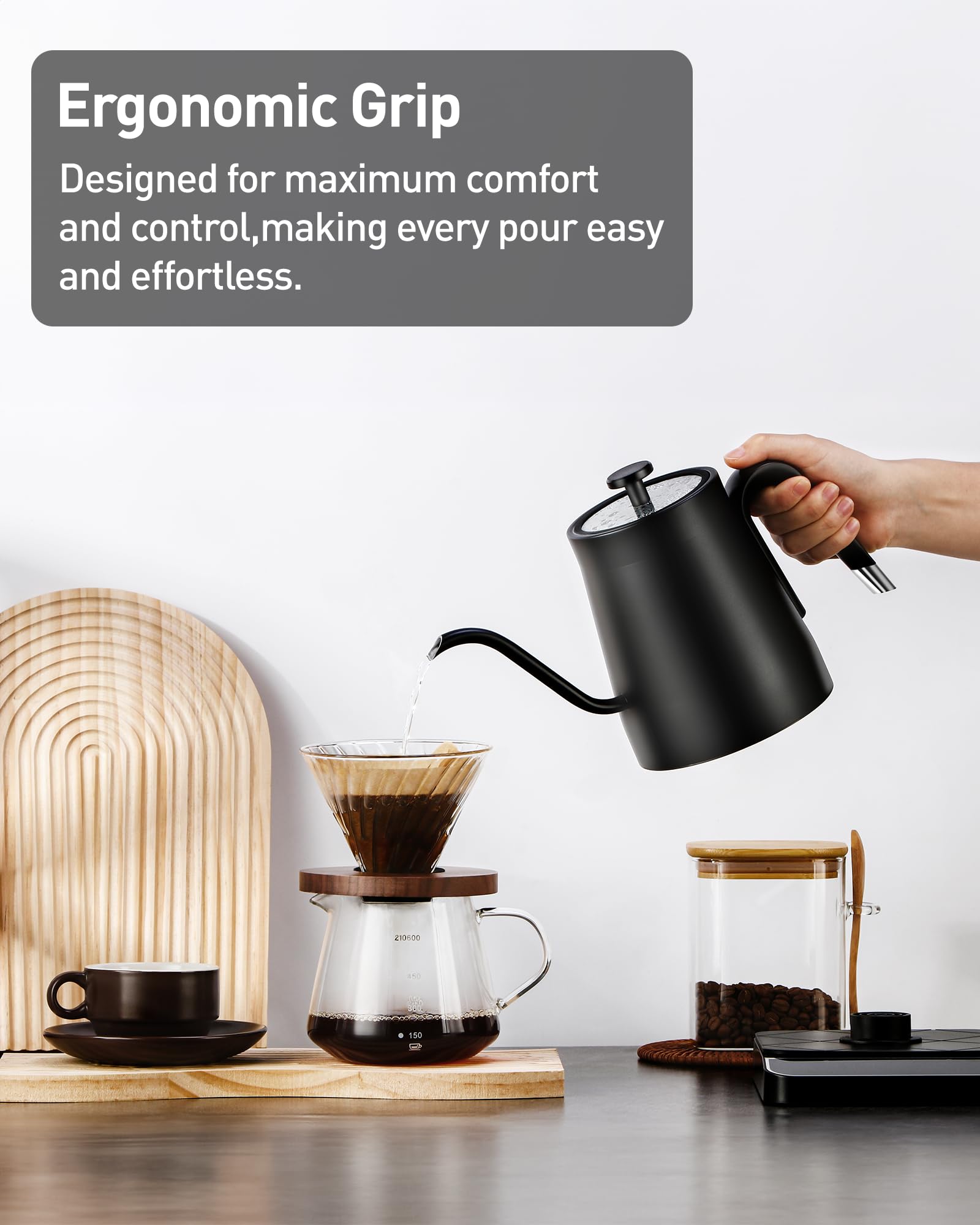 Cayga ℃/℉ Switchable, Electric Kettle Gooseneck, Pour Over Coffee Digital Kettle, Tea Pot Auto Shut Off, ±1℃/℉ Temperature Control, 27oz/1200w Quick Heating, Water Boiler Small, Black