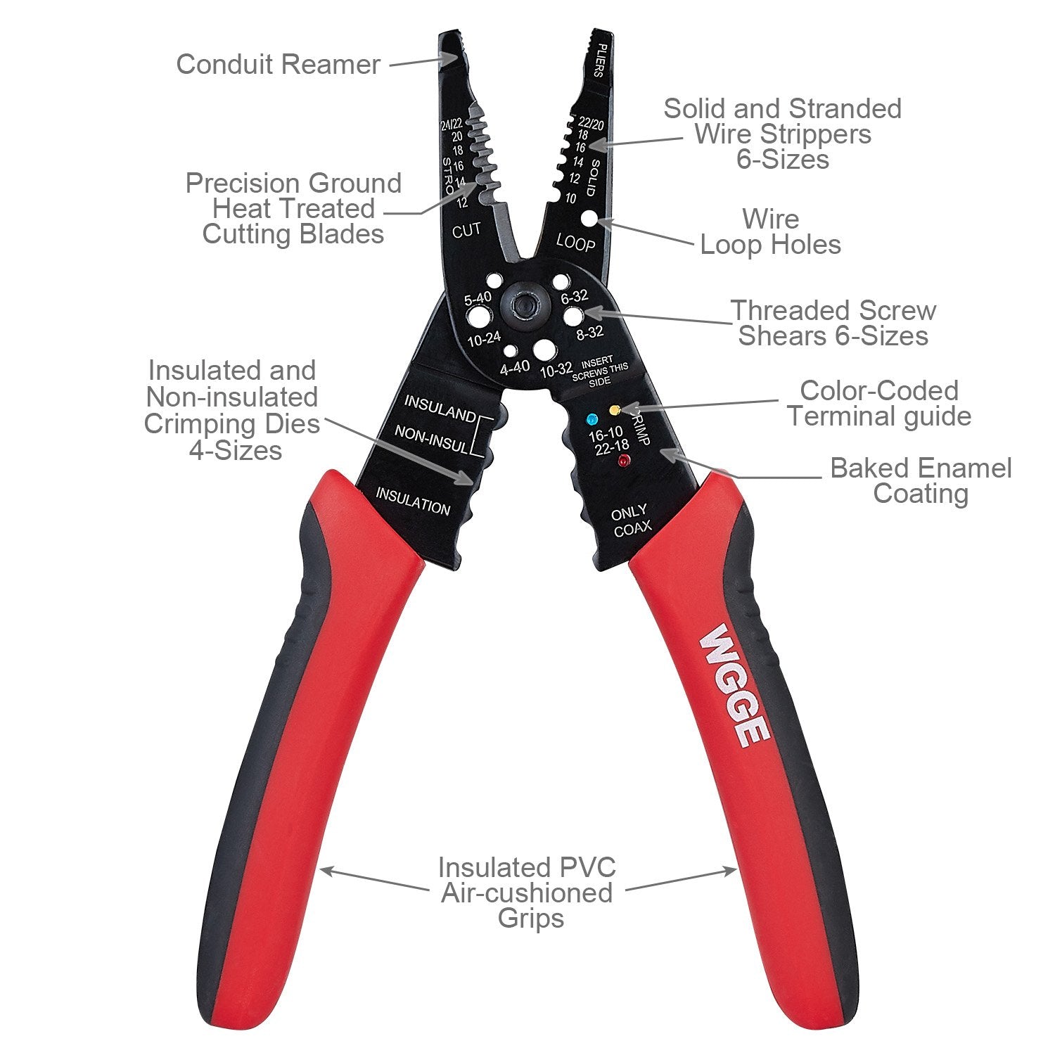 WGGE WG-015 Professional 8-inch Wire Stripper/wire crimping tool, Wire Cutter, Wire Crimper, Cable Stripper, Wiring Tools and Multi-Function Hand Tool.