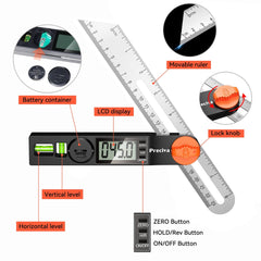 Preciva T-Bevel Gauge & Protractor with Horizontal and Vertical Bubble,0-338° Digital Angle Finder Protractor 230mm/8inch Display for Carpentry Woodworking, Metalworking, Construction