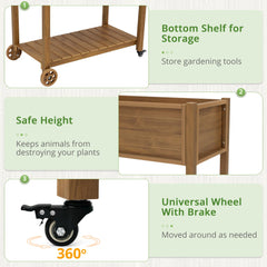 LUE BONA Raised Garden Beds Outdoor, 40 x 21 x 34 in, Raised Garden Bed with Wheels Lockable & Handlebar, Raised Garden Bed with Legs for Backyard, Weather Resistant, Teak Color-Oil Printed