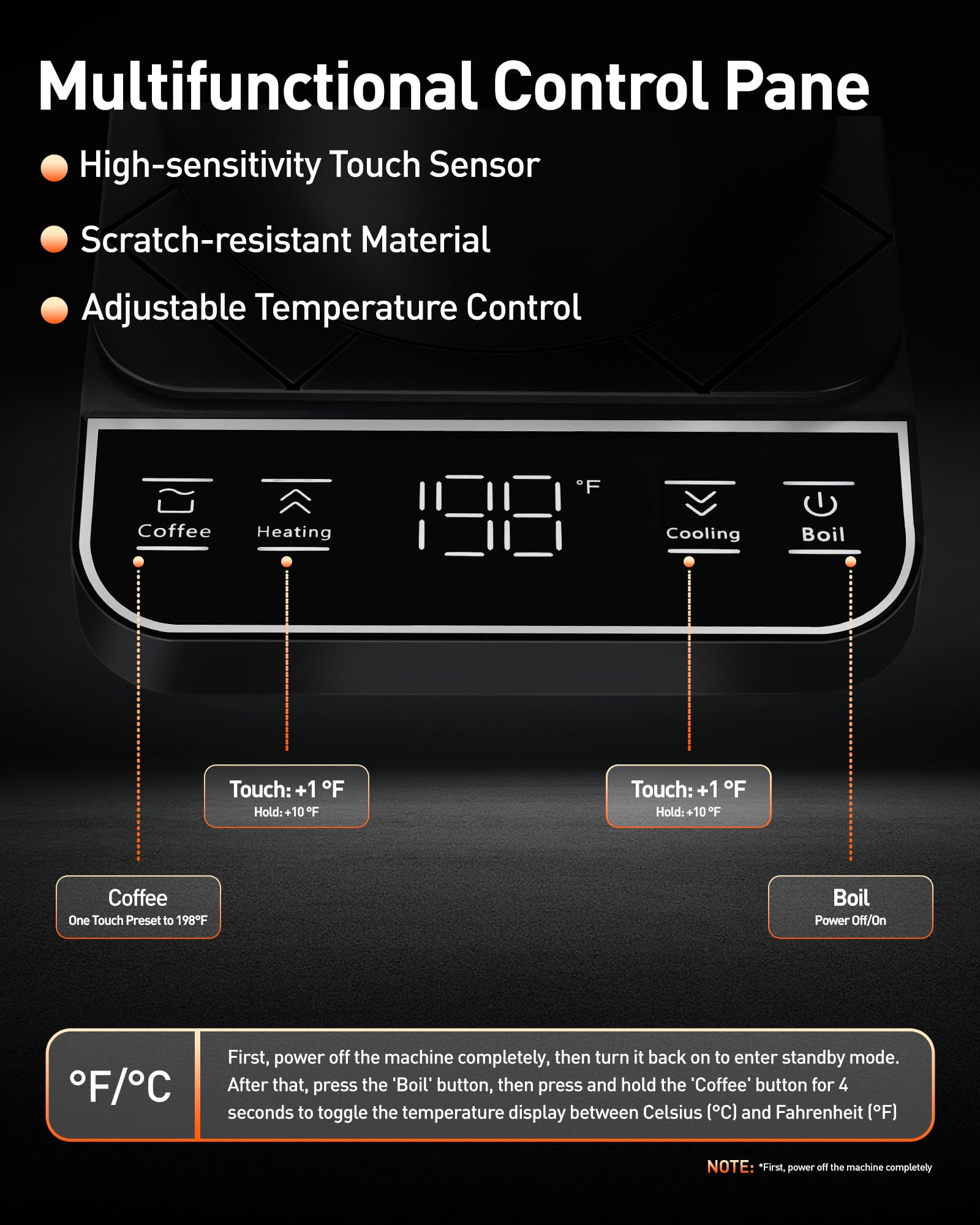 Cayga ℃/℉ Switchable, Electric Kettle Gooseneck, Pour Over Coffee Digital Kettle, Tea Pot Auto Shut Off, ±1℃/℉ Temperature Control, 27oz/1200w Quick Heating, Water Boiler Small, Black