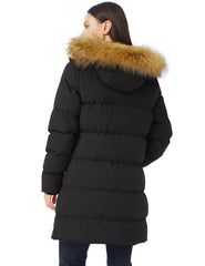 WenVen Women's Bulky Winter Thicken Jacket with Fur Trim Hood (Black,M)