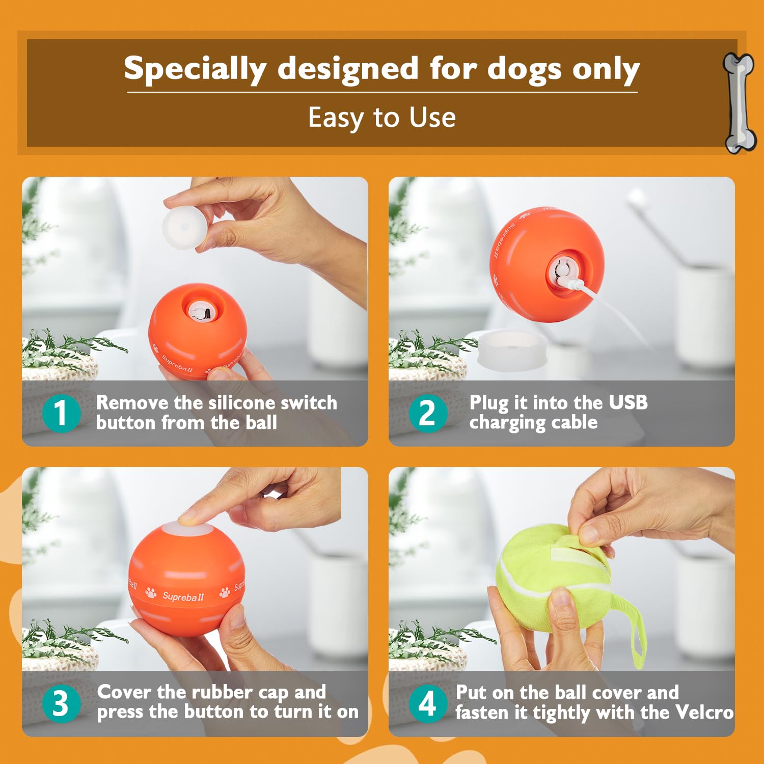 PetDroid Interactive Dog Toys Dog Ball,[Newly Upgraded] Durable Motion Activated Automatic Rolling Ball Toys for/Small/Medium/Large Dogs,USB Rechargeable