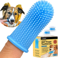 Jasper Dog Toothbrush, 360º Dog Tooth Brushing Kit, Cat Toothbrush, Dog Teeth Cleaning, Dog Finger Toothbrush, Dog Tooth Brush for Small & Large Pets, Dog Toothpaste Not Included, 2-Pack Blue