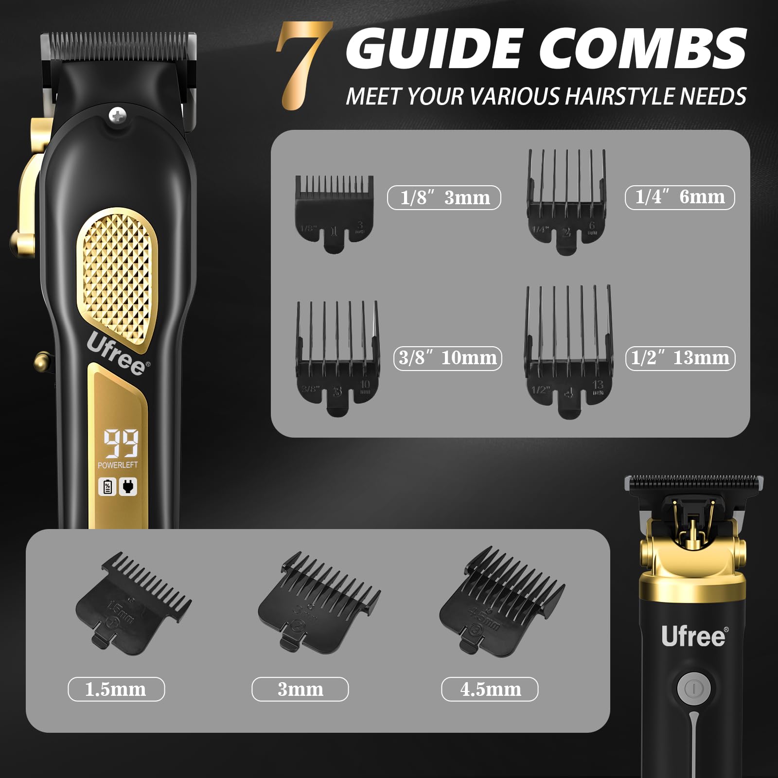 Ufree Hair Clippers for Men, Professional Clippers and Trimmers Set, Cordless Clippers for Hair Cutting, Beard Trimmer, Barber Clippers, Rechargeable Electric Shaver, Gifts for Men