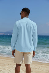 COOFANDY Men's T-Shirts Henley Shirts Summer Long Sleeve Beach Shirts Plain Casual Hippie Breathable Shirts Blue