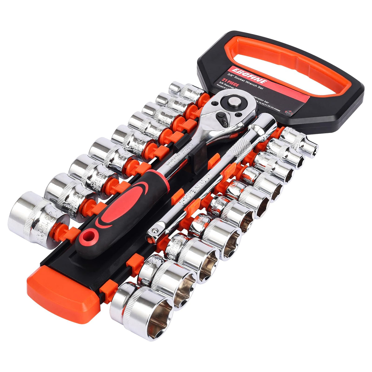 Egofine 21pcs 3/8 Inch Ratchet Socket Wrench Set, Drive Socket Set with 19 Sockets, 6-24mm sockets