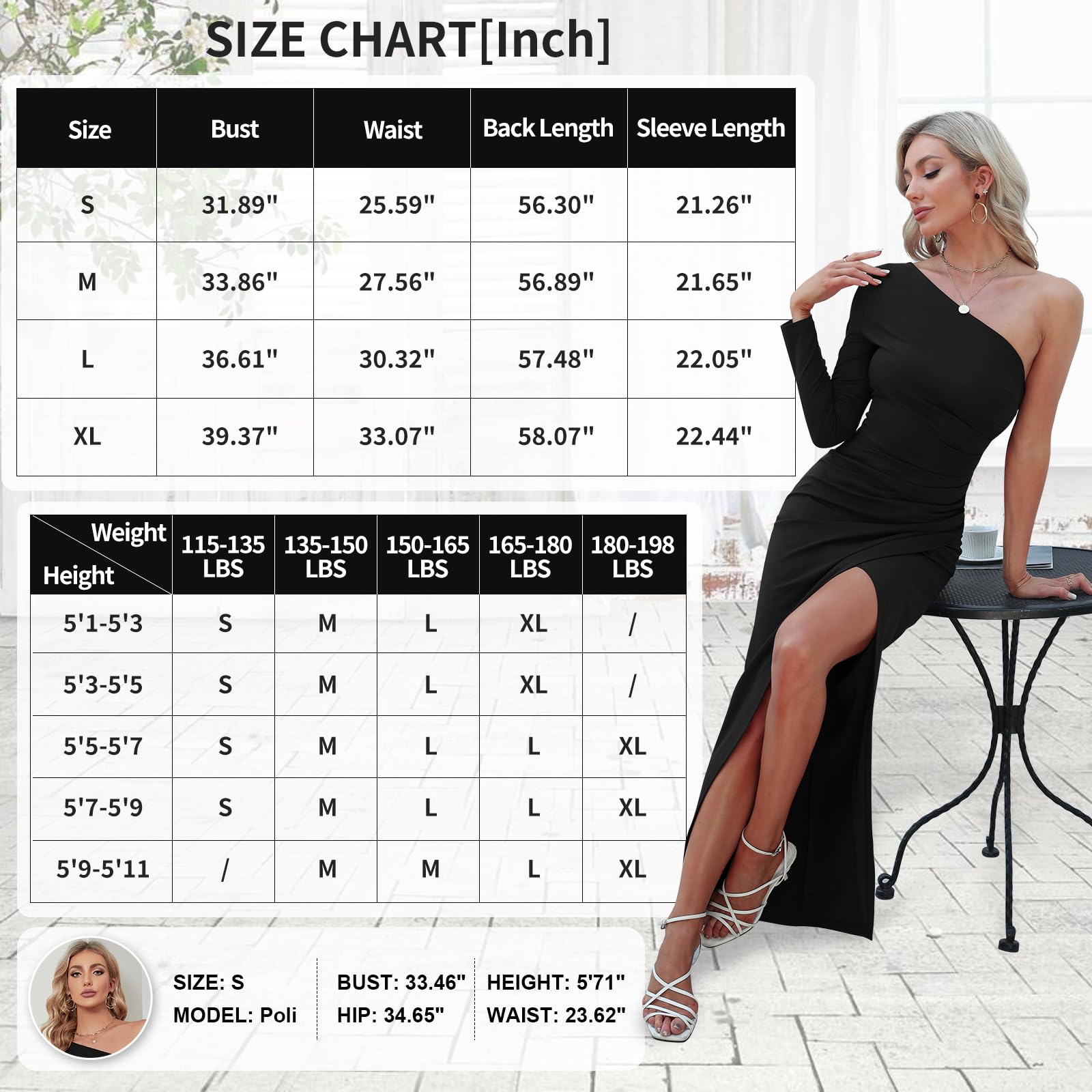 Sarin Mathews Womens One Shoulder Long Sleeve Cocktail Dresses Sexy Bodycon Ruched Wrap Split Party Formal Long Dress Black M