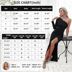 Sarin Mathews Womens One Shoulder Long Sleeve Cocktail Dresses Sexy Bodycon Ruched Wrap Split Party Formal Long Dress Black M