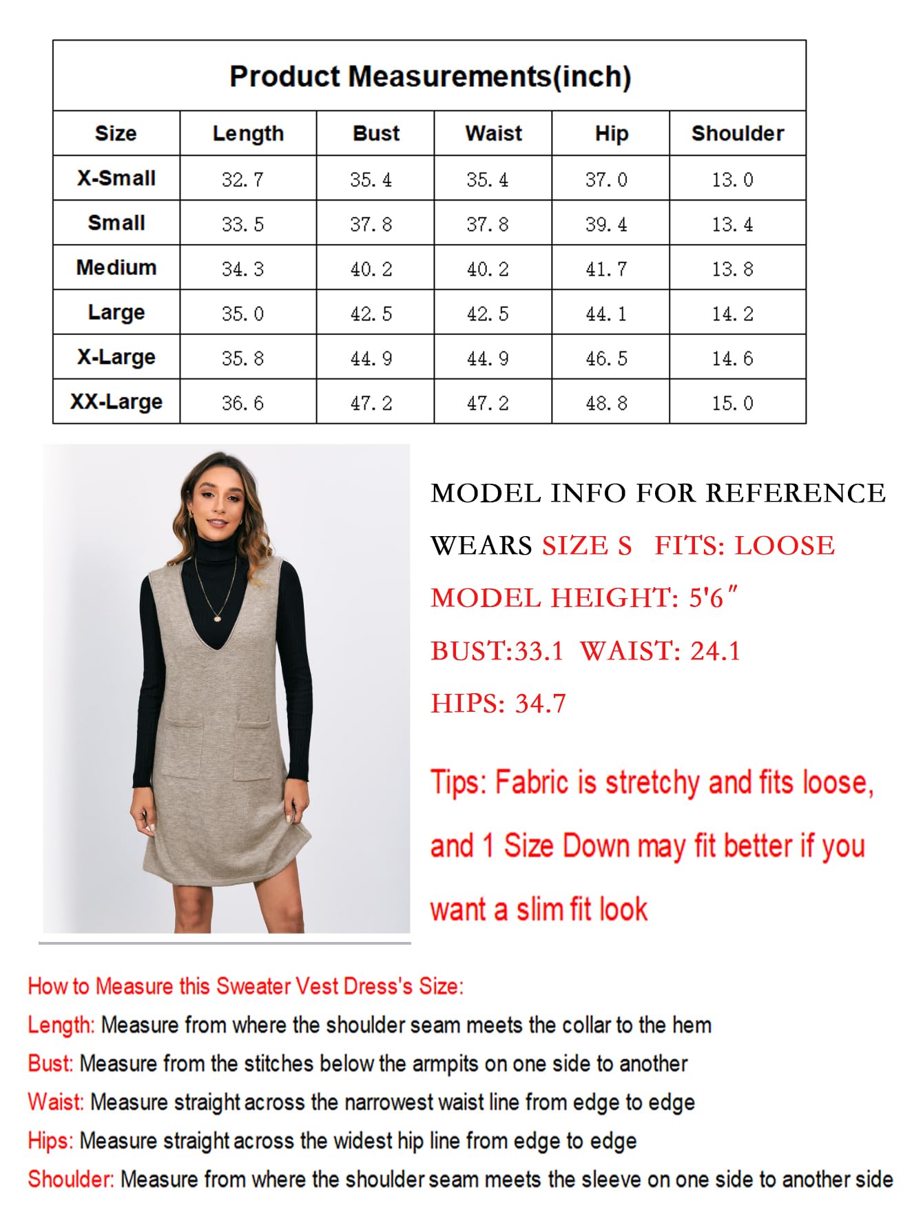 OYOANGLE Women's V Neck Sleeveless Knitted Solid Short Sweater Dress with Pockets Khaki M