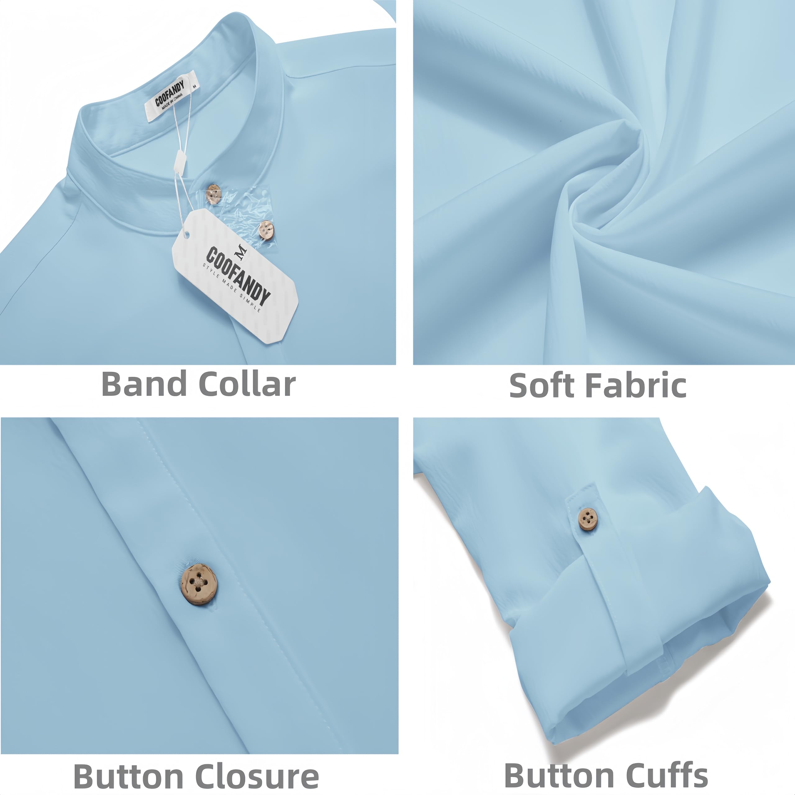 COOFANDY Men's T-Shirts Henley Shirts Summer Long Sleeve Beach Shirts Plain Casual Hippie Breathable Shirts Blue