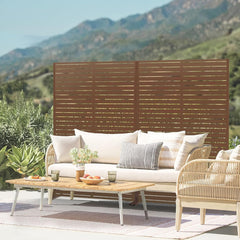Metal Privacy Screen Outdoor Privacy Screen 72" H×47" W, Freestanding Decorative Privacy Screen for Balcony Patio Lawn Garden, Privacy Fence Privacy Panel-Brown&Louvered