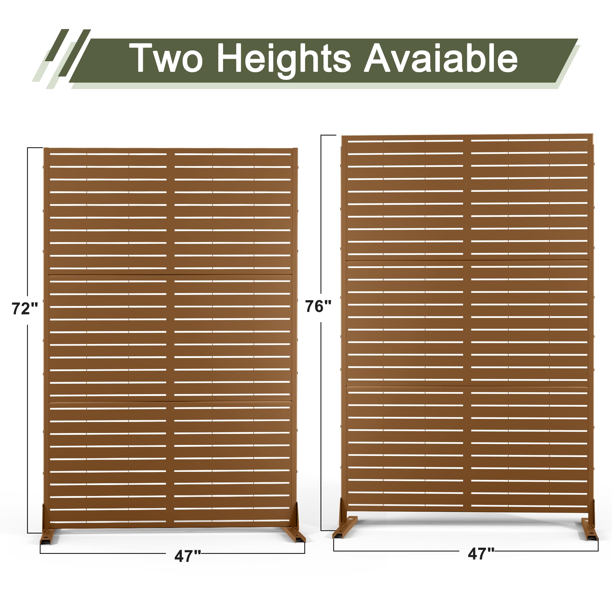 Metal Privacy Screen Outdoor Privacy Screen 72" H×47" W, Freestanding Decorative Privacy Screen for Balcony Patio Lawn Garden, Privacy Fence Privacy Panel-Brown&Louvered
