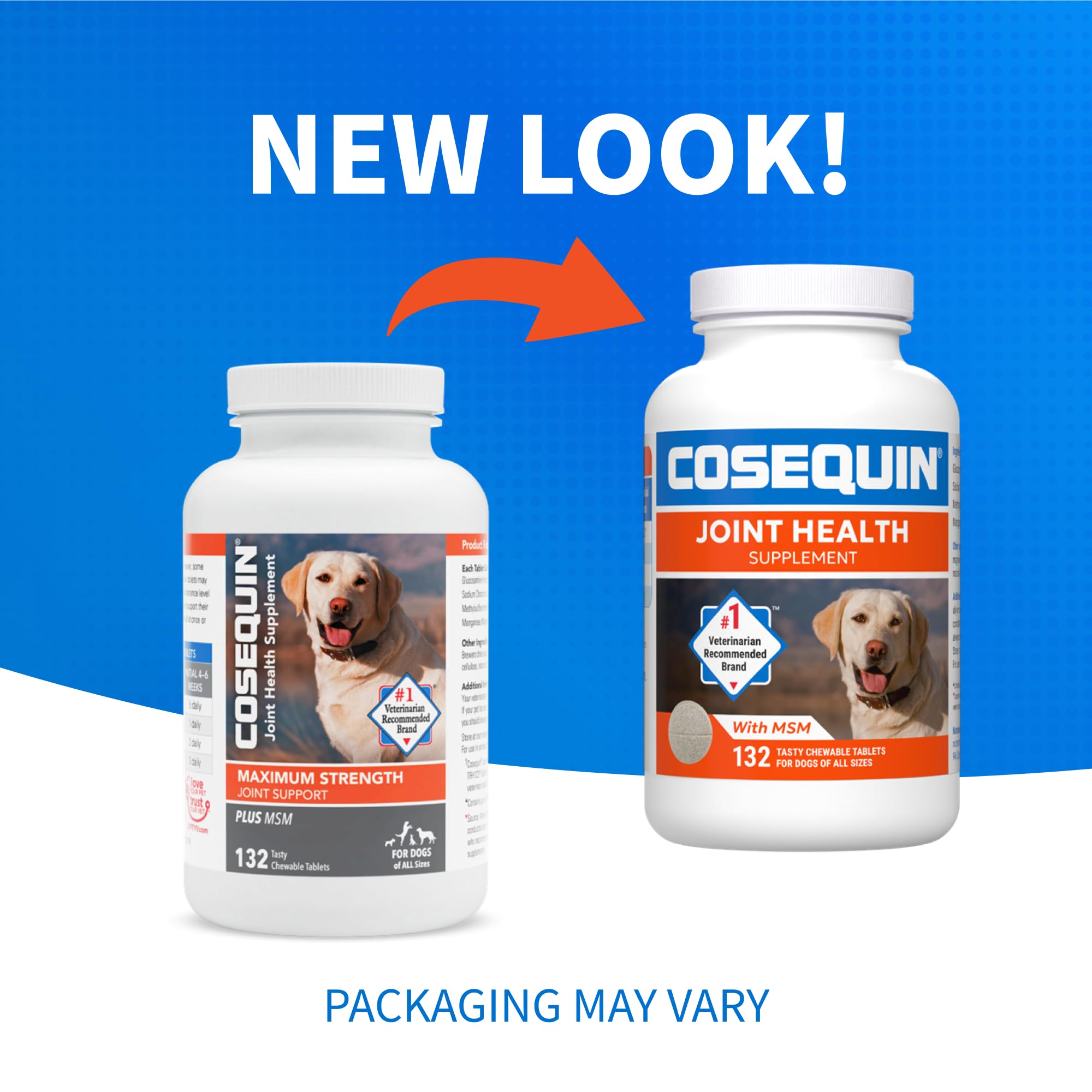 Nutramax Laboratories Cosequin Maximum Strength Joint Health Supplement for Dogs - With Glucosamine, Chondroitin, and MSM, 132 Chewable Tablets