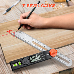 Preciva T-Bevel Gauge & Protractor with Horizontal and Vertical Bubble,0-338° Digital Angle Finder Protractor 230mm/8inch Display for Carpentry Woodworking, Metalworking, Construction